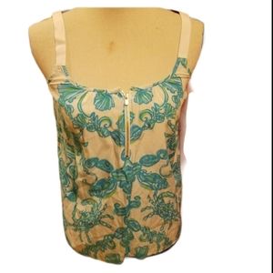 Lilly Pulitzer Printed Green White Blue Zip Tank Top Size XS